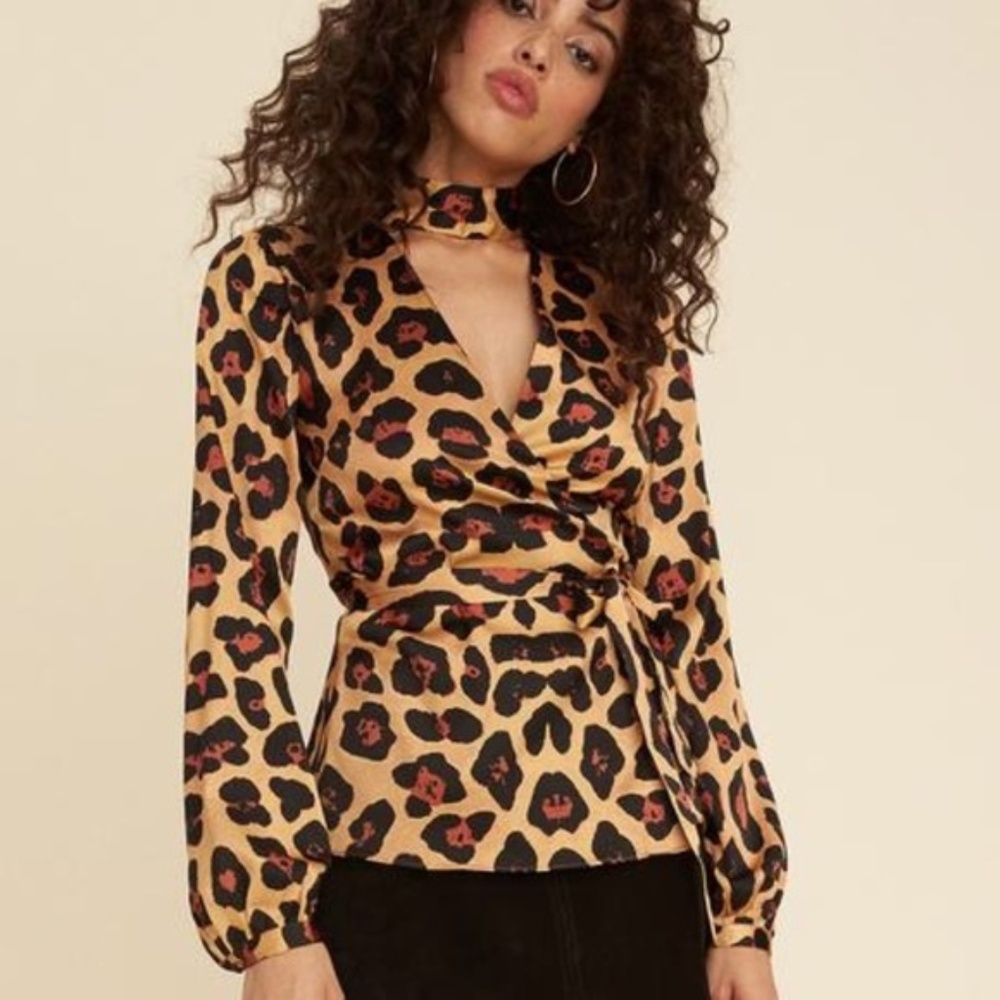 LPA Collection Silk Leopard Wrap Top
